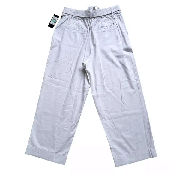 Tommy Hilfiger Wide Leg Pants Womens 8 White High Rise Belted Pockets NWT - Picture 7 of 11
